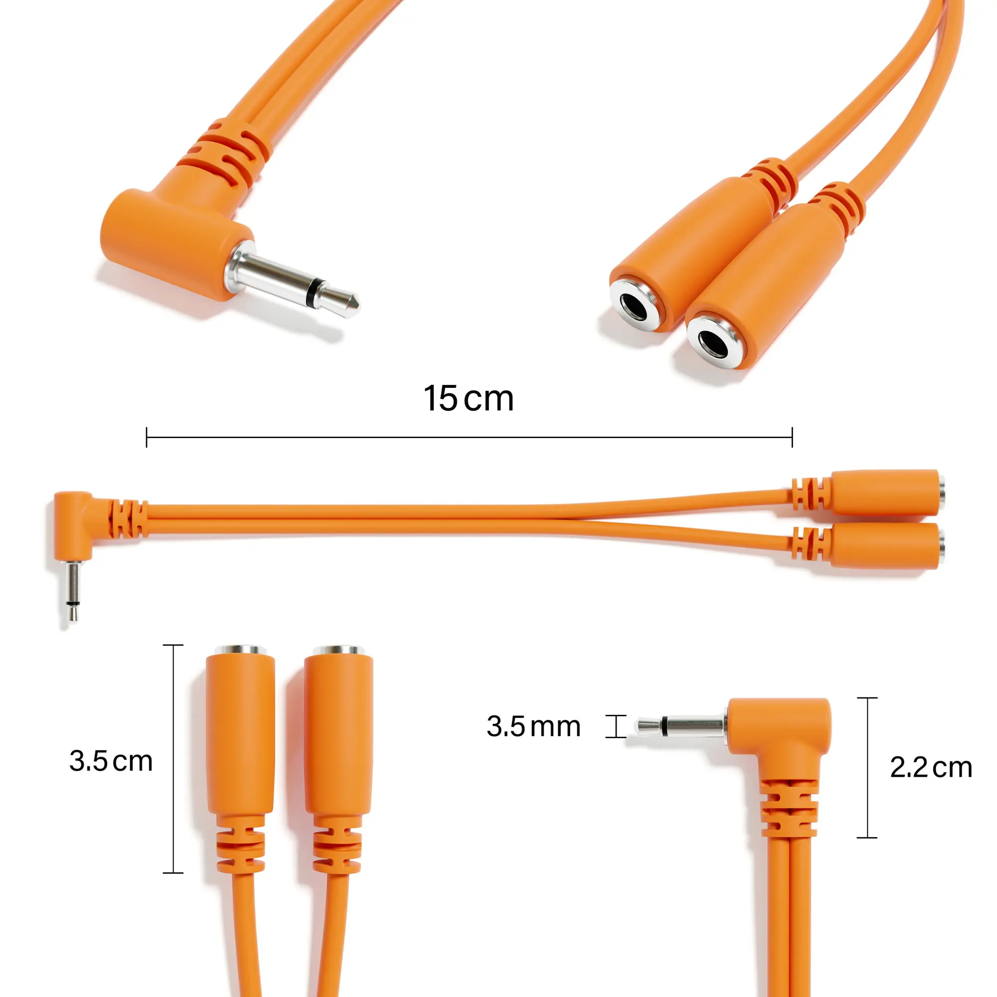 ExcelValley - 2 stuks lage profiel rechte hoek mono splitter Y patchkabels - TS 3,5 mm 1/8" voor Eurorack synthesizer