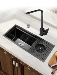 Fregadero oculto de acero inoxidable para cocina, barra de un solo tazón, tamaño pequeño, barra negra con cubierta, Nano 304
