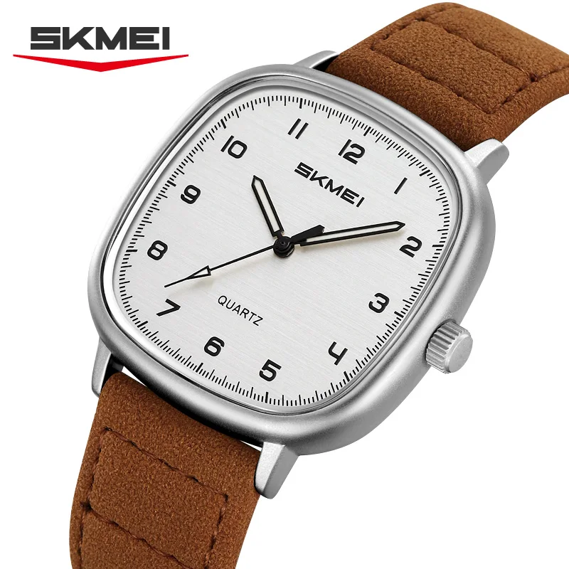 

SKMEI 2586 Leather Band Casual Dress Watch for fashion﻿ Men Quartz Retro Style Watch Square Case Men's Gold Dial Black