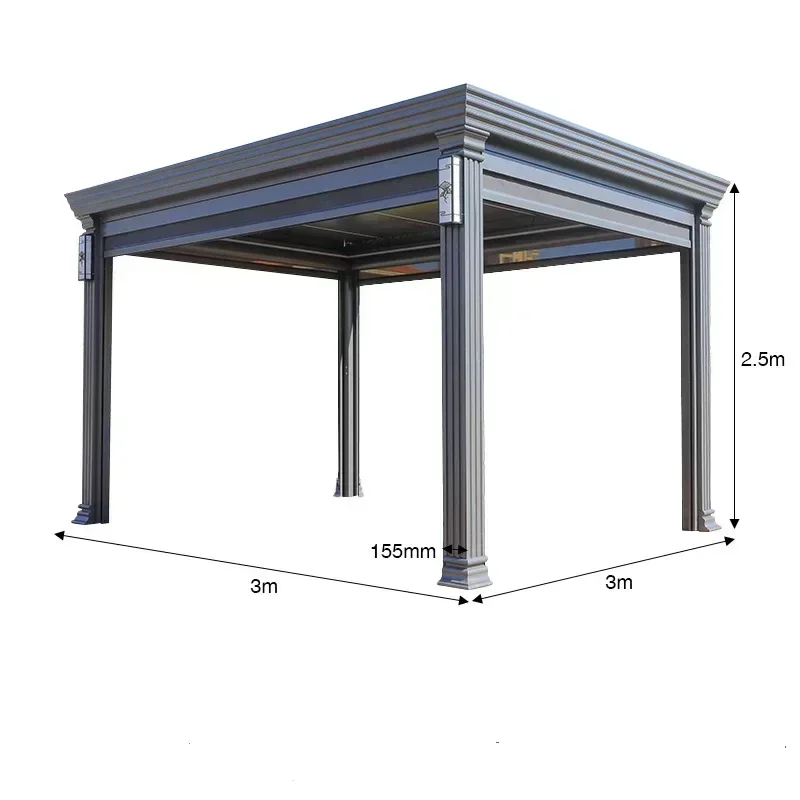 3*3m Luxury Garden Pergola Aluminum Patio Gazebo Outdoor With Retractable Curtains for Garden Buildings