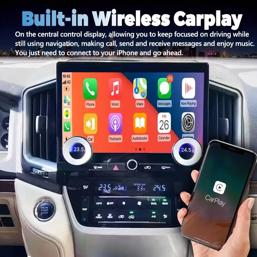 11.6inch Car Radio QLED Car Multimídia Player HU For Toyota Land Cruiser 2016-2022  Carplay BT Android 13 GPS Navigation Stereo