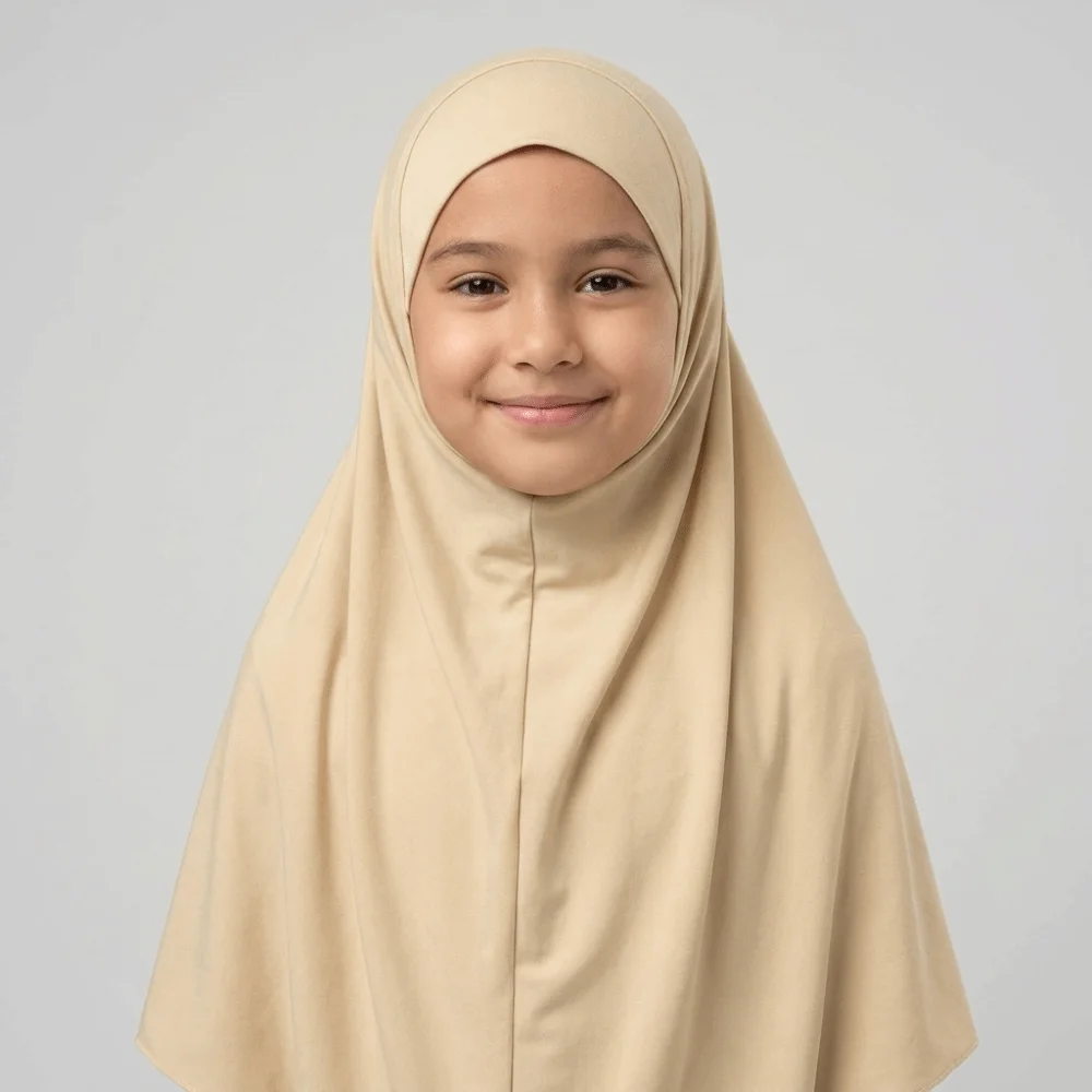Cute Solid Color Kids Hijab Quick Drying Pull On Style Hijab Scarf Turban Stretchable Sun Protection Headscarf Summer