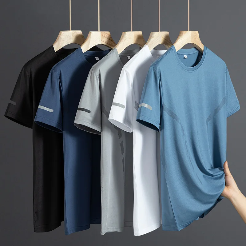 メンズ半袖Tシャツ,ラウンドネック,シルク,通気性,速乾性,ランニング,スポーツ,フィットネス,夏