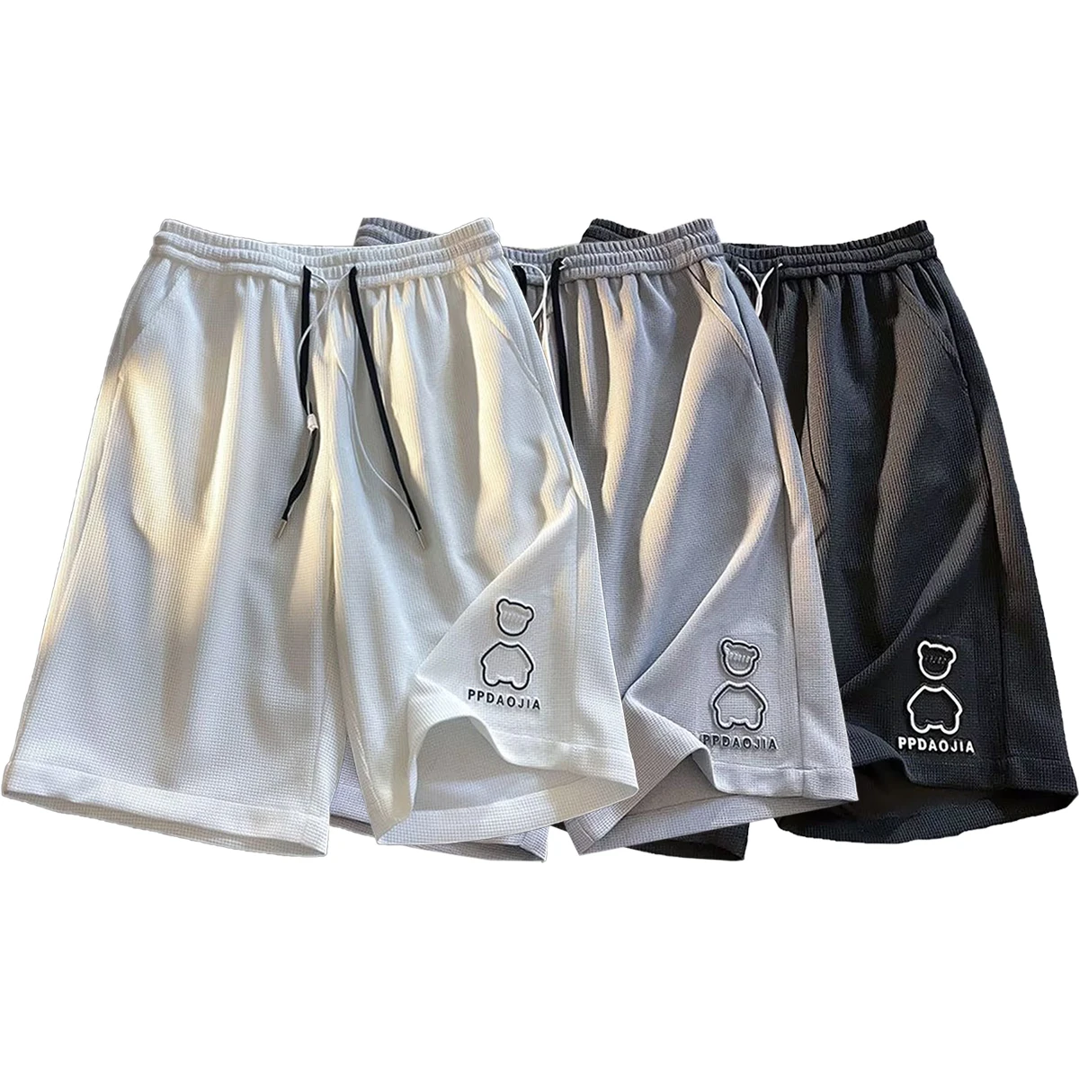 

Men's Casual Shorts Beach Pants Loose Summer Waffle Five Point Sport Breathable Pants Three C0lors Choose From