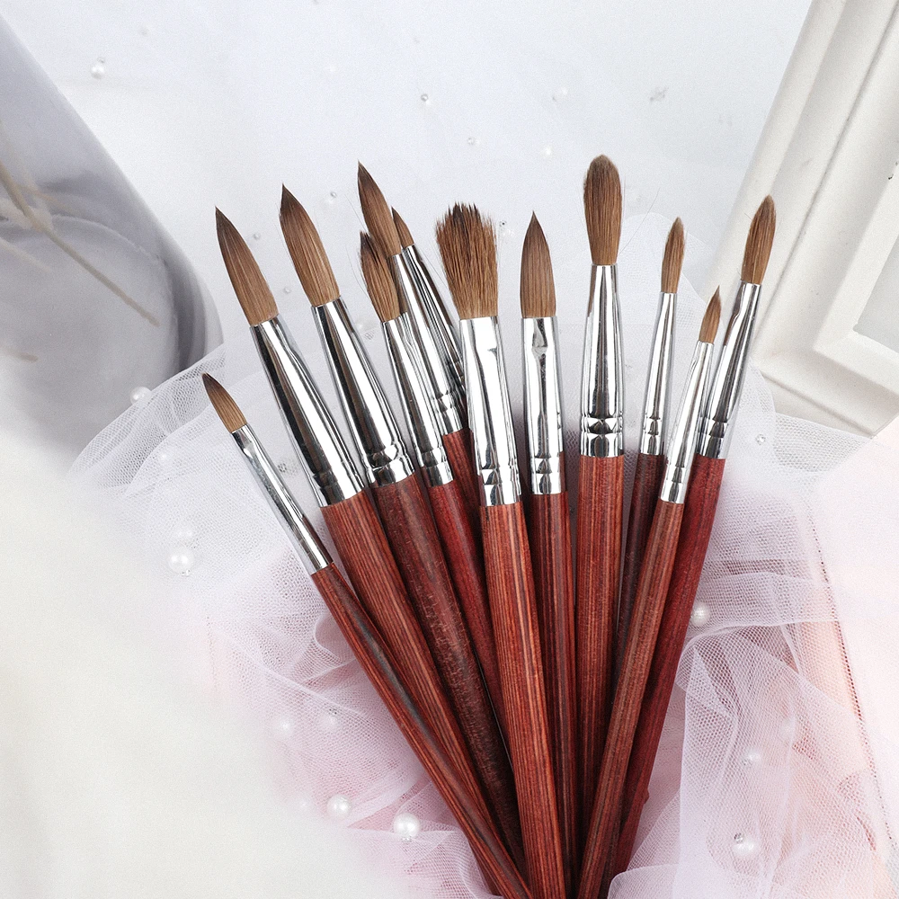 Red Wooden Handle Nylon Acrylic Nail Brush For Nail Art Brush Drawing Gel Extension Brushes Nails Pen Manicure Nail Art Tools