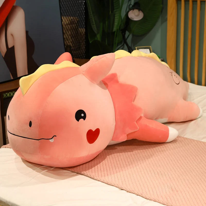 80/120cm Giant Lying Dinosaur Plush Toys Cartoon Dragon Dolls Bed Sleeping Cushion Stuffed Soft Toy for Children Kids Xmas Gift