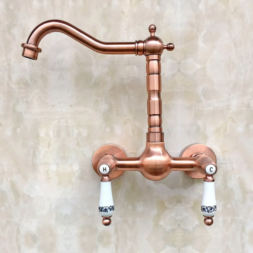 Rubinetto miscelatore con beccuccio girevole per bagno da cucina a parete in ottone rame rosso antico arg032
