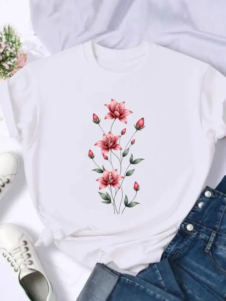 Print T-shirts Bloem Zoet Mooi Schattig jaren 90 Mode Dames Shirt Stijlvol Grafisch T-shirt met korte mouwen Dames Vrouwelijk T-shirt