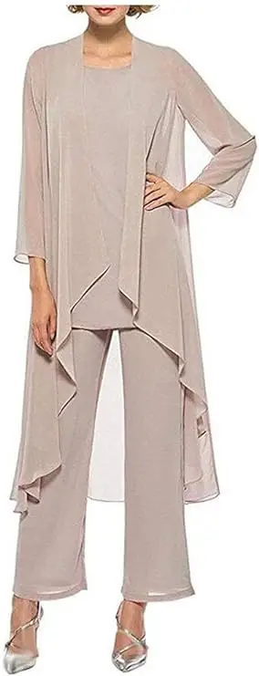 Elegant Mother of The Bride Wedding Party Dress Chiffon Pants 3 Pieces Detachable Jacket Special Event Evening Dress Customized