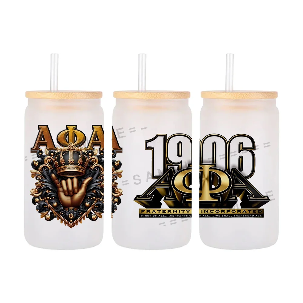 11x24cm Alpha Phi ALpha Fraternity Sorority Cup Wrap Sticker For Libbey 16oz Can Glass Waterproof UV DTF Coffee Can Wrap Libbey