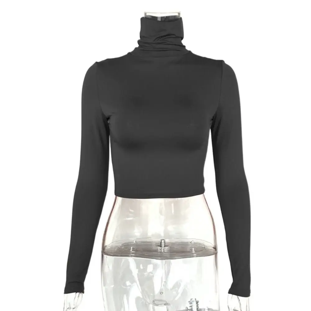 

Y2k Long Sleeve T-shirt Pullover Slim Fit High Collar Crop Tops Korean Style Undershirts Bottoming Shirt Women Streetwear