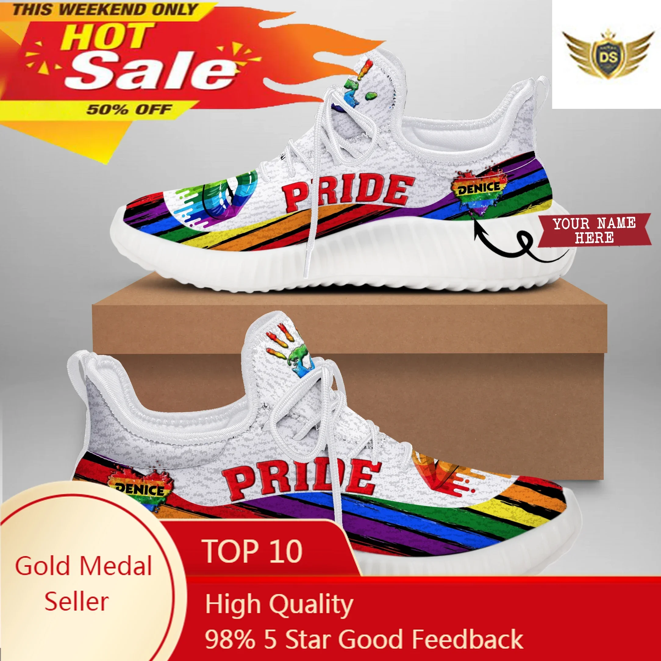 Rainbow LGBT Pride Design Vulcanized Shoes Comfortable Breathable Gym Running Walking Casual Shoes Men's Sneakers