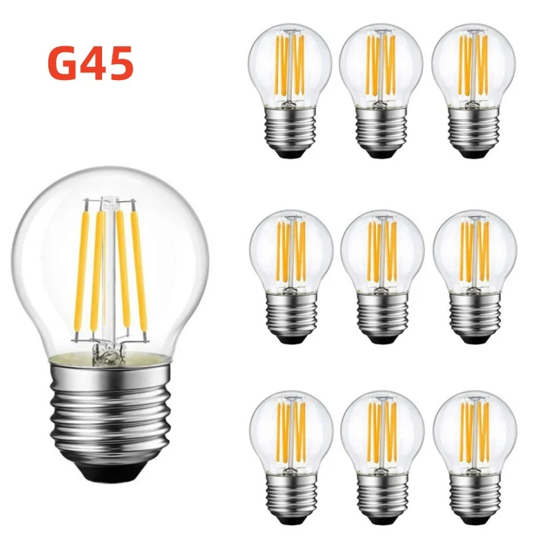 

10pcs/lot 2w 4w 6w E27 E14 Clear LED Lamp 220v G45 LED Bulb Warm/Cold White Filament Edison Globe ball light Energy saving bulb