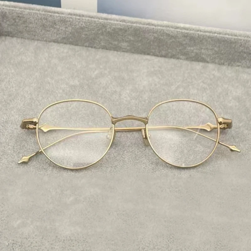 Pure Titanium Round Glasses Frame Female Silver Retro College Blue Glasses Male EP Custom Myopia Lens Anti-fatigue Radiation