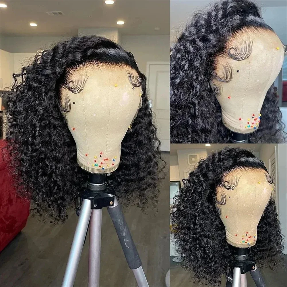 10A Kinky Curly Short Bob Human Hair Wigs 4x4 Lace Frontal Closure Water Wave Wigs Brazilian Remy Wigs For Women