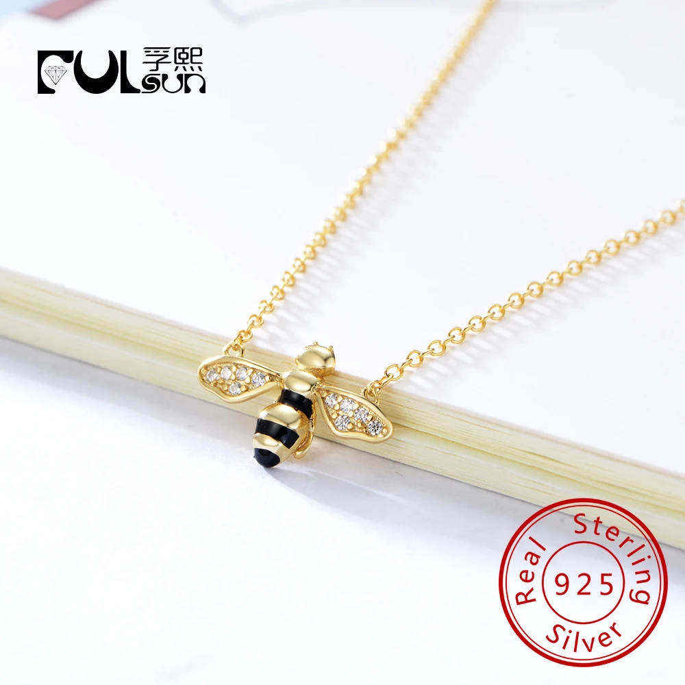 

Zircon Stone Brilliant Cut Adorable Bees Pendant Claw Setting Necklace for women sterling silver necklace