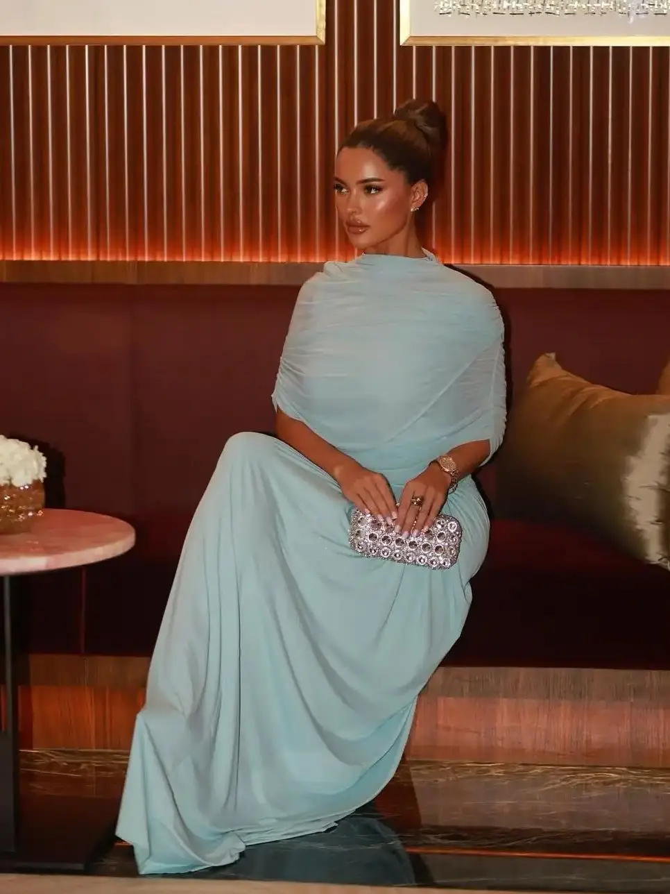 

Ofherown Saudi Arabic Pleat Evening Dress O Neck Cape Sleeves Mermaid Formal Occasion Dresses Elegant Prom Gowns Customized