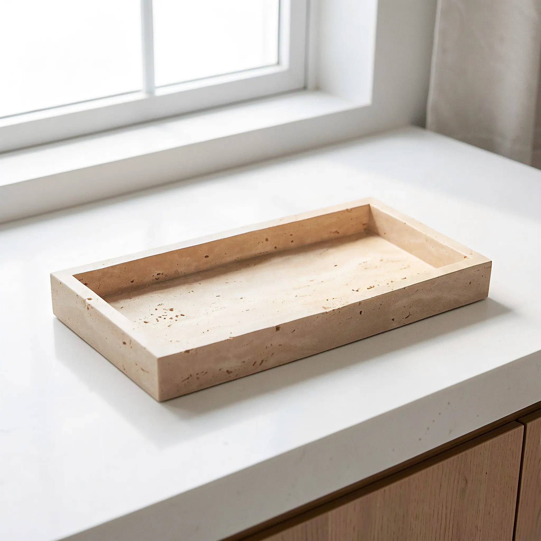 Rectangular Marble Vanity Tray Bathroom Countertop Organizer 25x12 Cm Polished Storage Tray for Skincare Toiletries Display