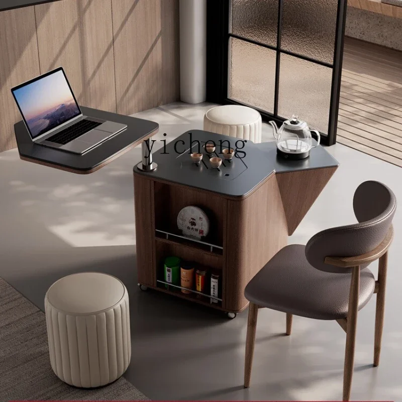 B2 Mobile Tea Table Can Lift And Lower Tea Making Household Modern Balcony Rotating Solid Wood Tea Cart