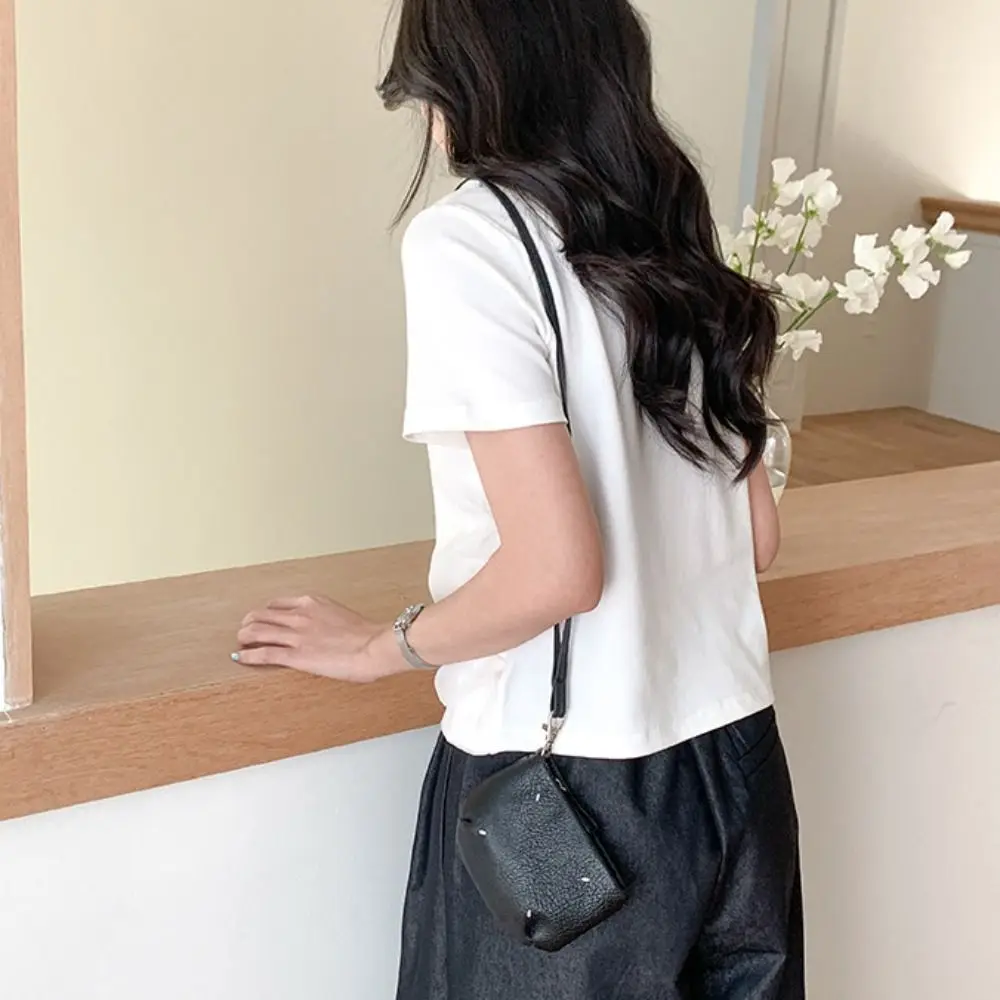 

Ins PU Leather Hanging Neck Coin Purse Silver Mini Lanyard Wallet Solid Color Cute Earphone Bag Shopping
