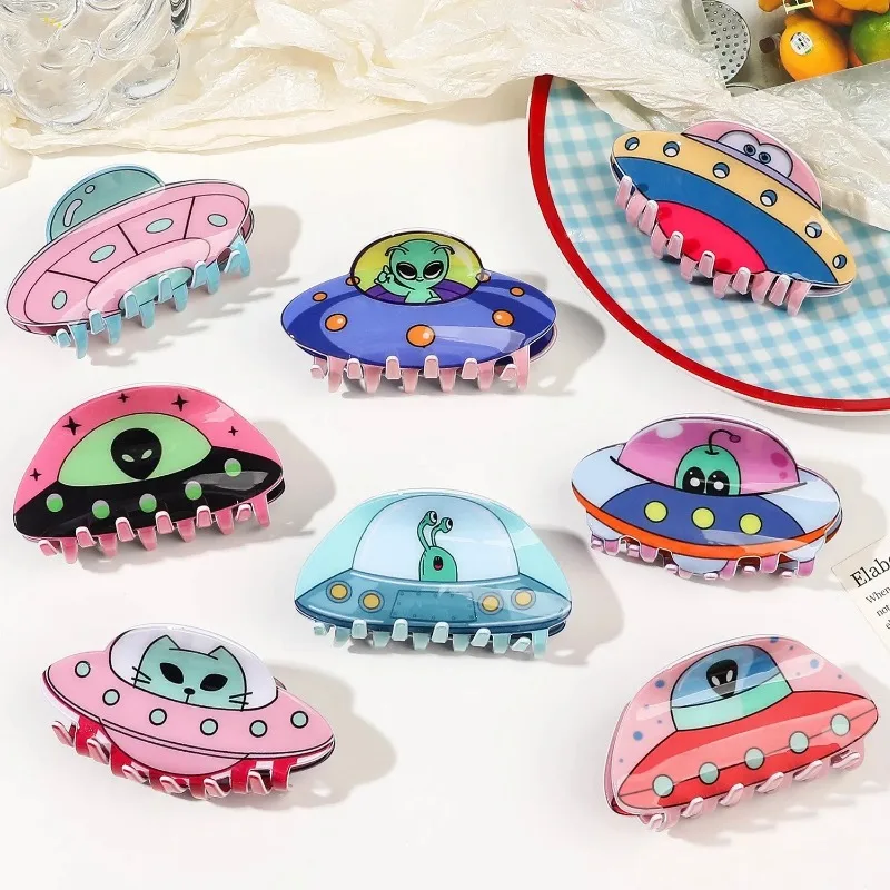 New Creative Acrylic Alien Spaceship Hair Claw Clip Hairpin Cartoon UFO Crab Hair Clip Hairpin for Woman Girl Hair Accessories