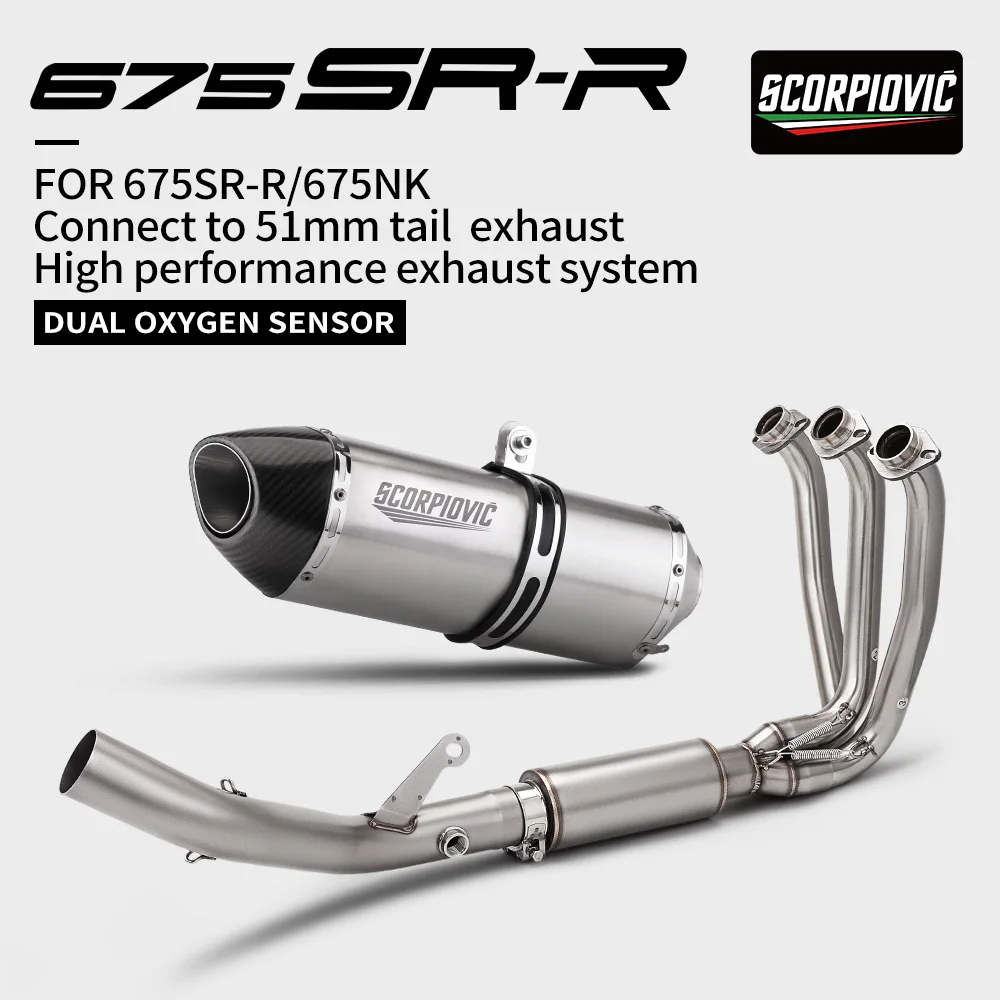 

Motorcycle Full Exhaust System Header Pipe With 2 oxygen sensors Espace Moto Muffler DB Killer Slip On For 675SR 675NK 2024-2026
