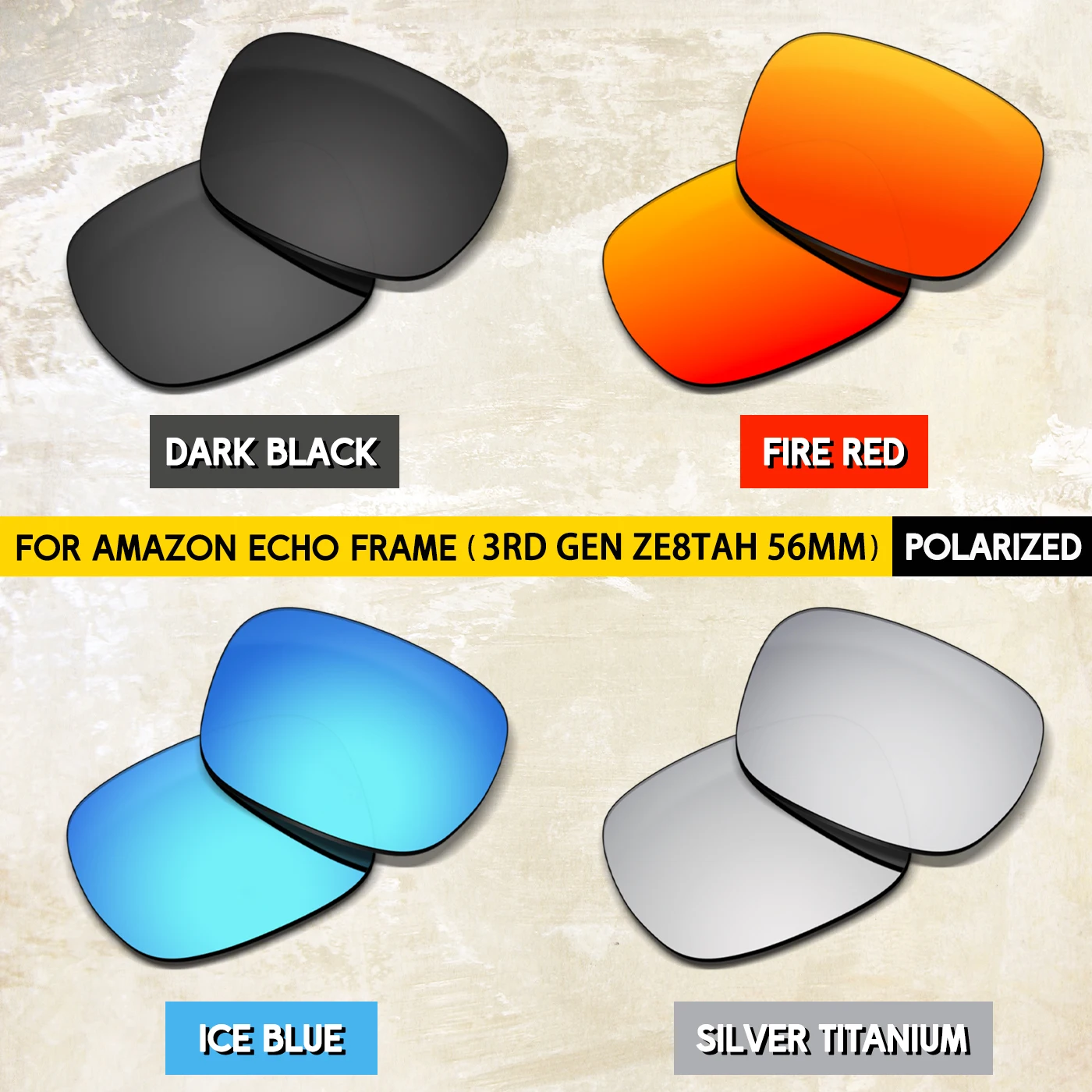 Premium Replacement Lenses for Amazon Echo Frames (3rd Gen) ZE8TAH Square 56mm Sunglasses – Scratch-Resistant
