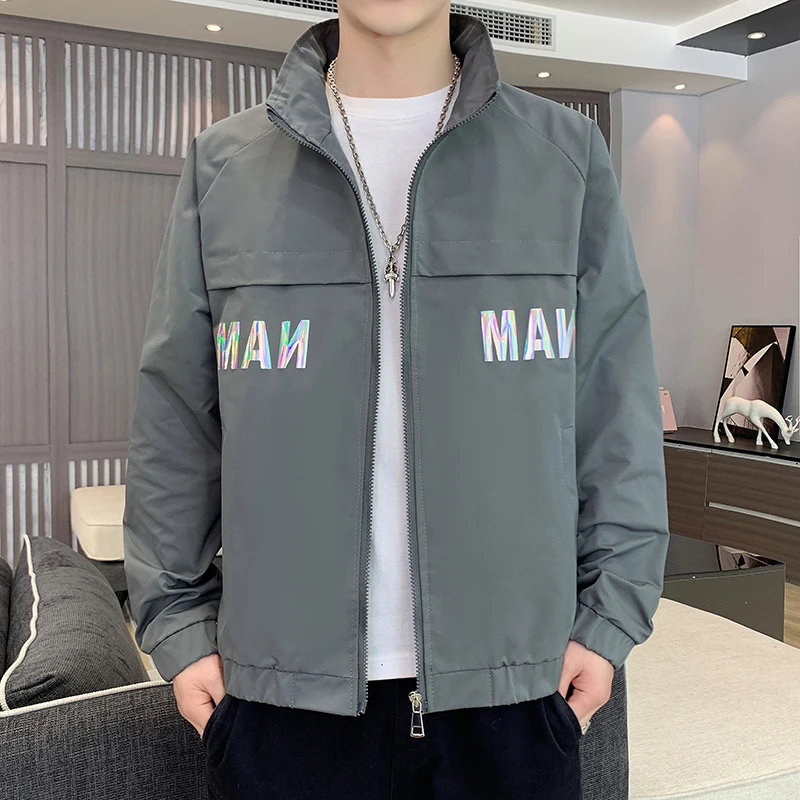 

2024 Spring Autumn Men's Slim Fit Baseball Jaet Trendy Thin Outerwear Youth Faion Nylon Fabric Zipper Closure Long Sve