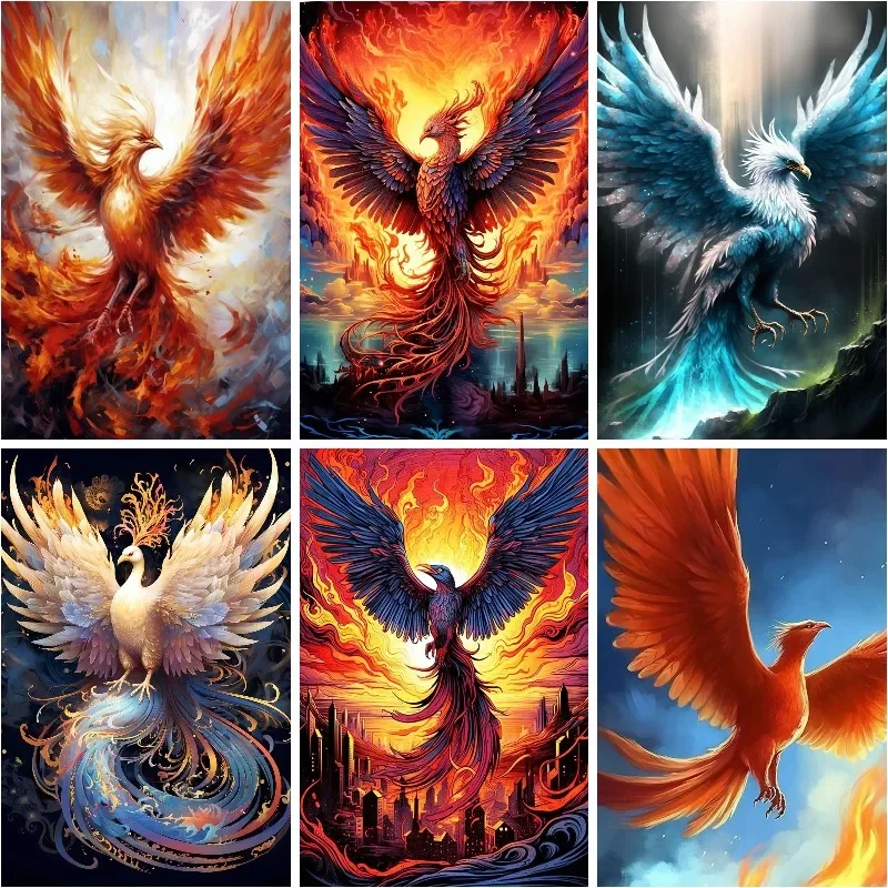 Fiery Phoenix Full Square Diamond Painting Embroidery ,Rising Mythical Bird Wall Art , Needlework Beaded Living Room Decor