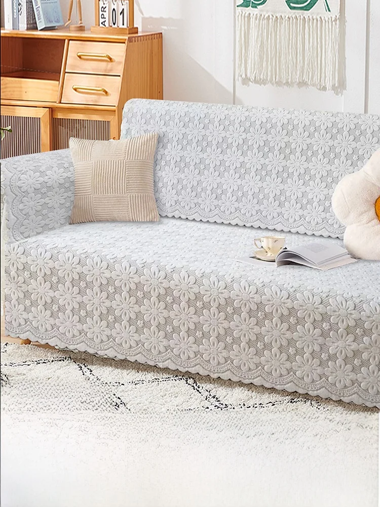 

Универсальный чехол для дивана из утолщенной кружевной ткани, всесезонный, с защитой от скольжения, машинная стирка, для подлокотников