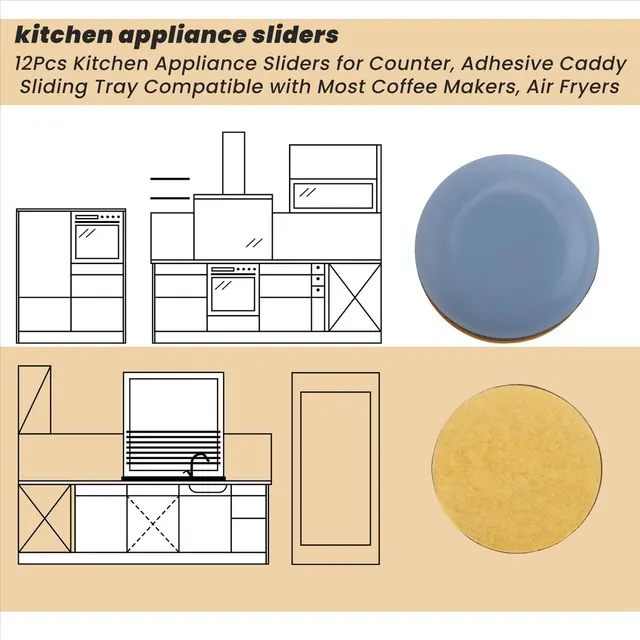 (A14E) 12 glissières adhésives pour appareils de cuisine, compatibles avec la plupart des cafetières et des friteuses à air 1