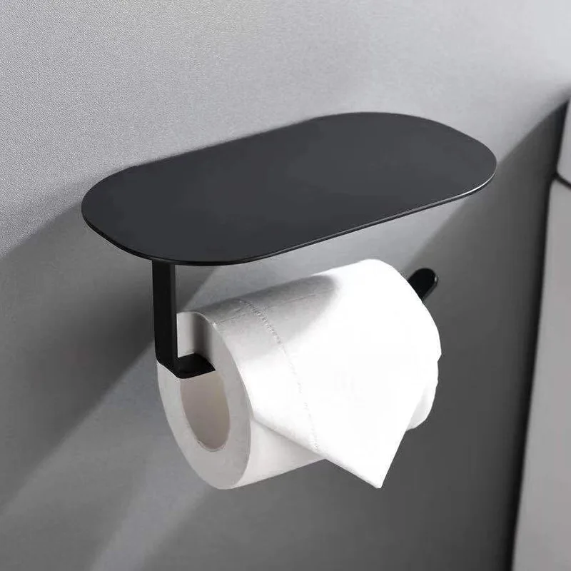 Bathroom Toilet Paper Holder Black/BrushedGold/Gun Gray Tissue Phone Rack Wall Mounted  Aluminum WC Paper Holder