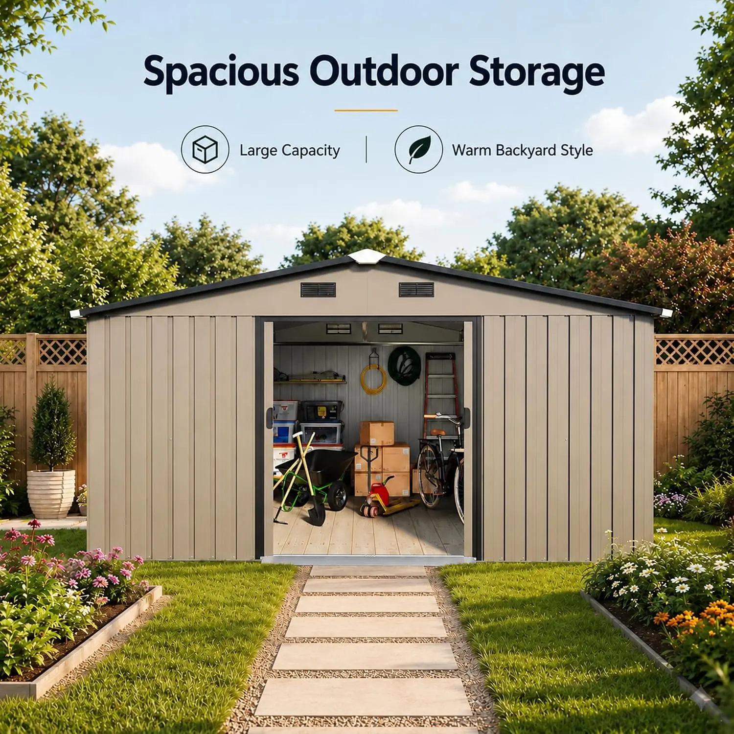 10x12 FT Outdoor Metal Storage Shed Weatherproof Garden Backyard Tool House, Customized - view 6