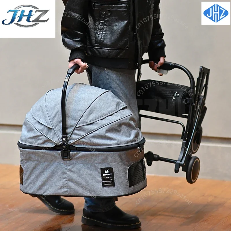 JHZ for Large Capacity Lightweight Pet Stroller Foldable Dog Stroller Detachable Basket Portable Travel Pet Stroller 4 Wheel