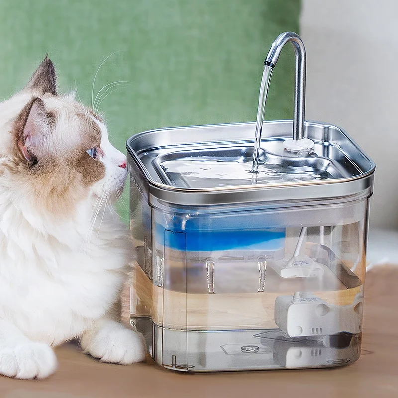 Pet Water Feeder Cat Water Dispenser Transparent 304 Stainless Steel Automatic Circulation Filtration Water Feeder Cross-border