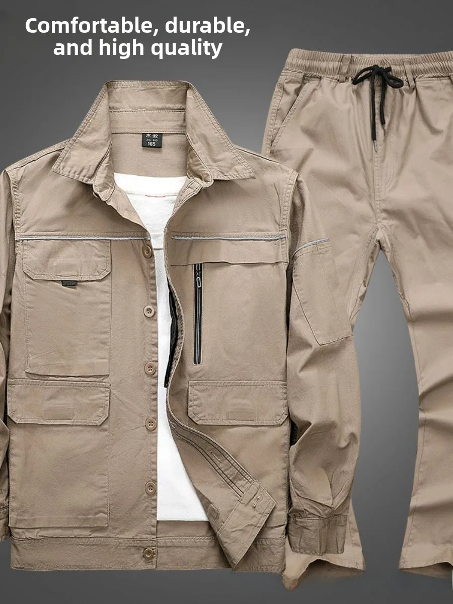 

Легкий рабочий костюм из чистого хлопка с длинными рукавами для сварки и обслуживания, мужская промышленная одежда с влагоотводящими свойствами