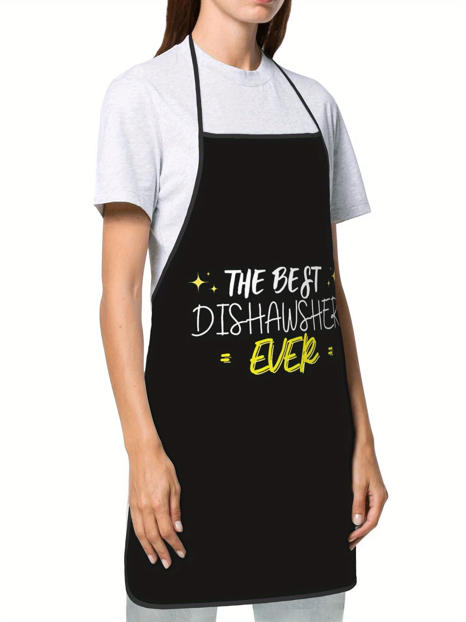 Funny Dishwasher Apron - The Best Dishwasher Ever Quote Typography Graphic Linen Bib for Men Women Kitchen Cooking Gift
