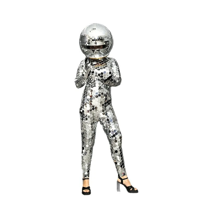 

Silver mirror face suit tight one-piece women's lens person round helmet