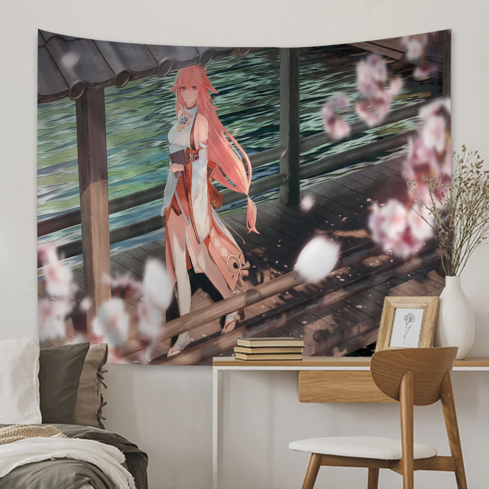 

Cute Anime Genshin Impact Yae Miko Hippie Wall Hanging Tapestries for Living Room Home Dorm Decor Art Home Decor