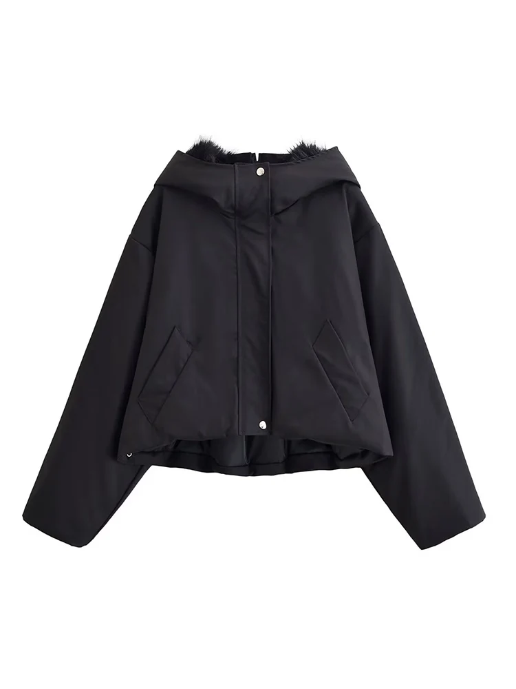 

European style new women's fashionable and versatile elegant casual solid color short hooded jacket