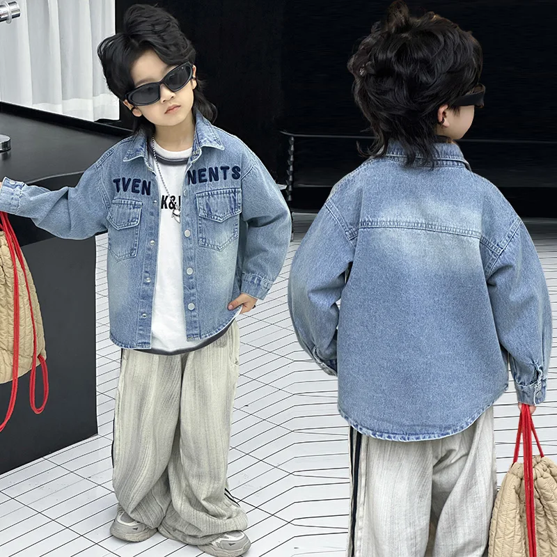 Kids Baby Retro y2k Denim Jacket with Letters for Infant Boy America Streetwear Trendy Jeans Coat Toddler Child Casual Clothing