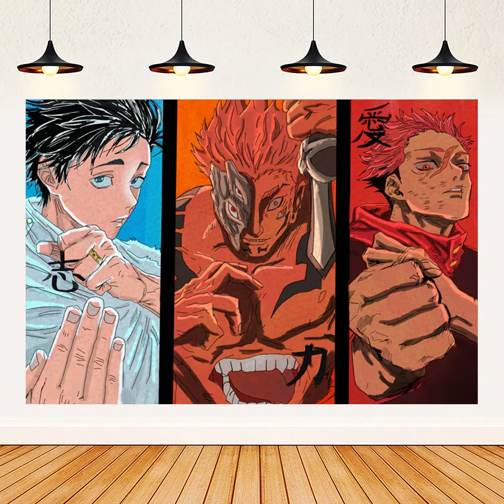 Cartoon Jujutsu Kaisen Theme Kids Birthday Party Supplies Banner Vinyl Background Photography Anime Room Wall Banner Decoration