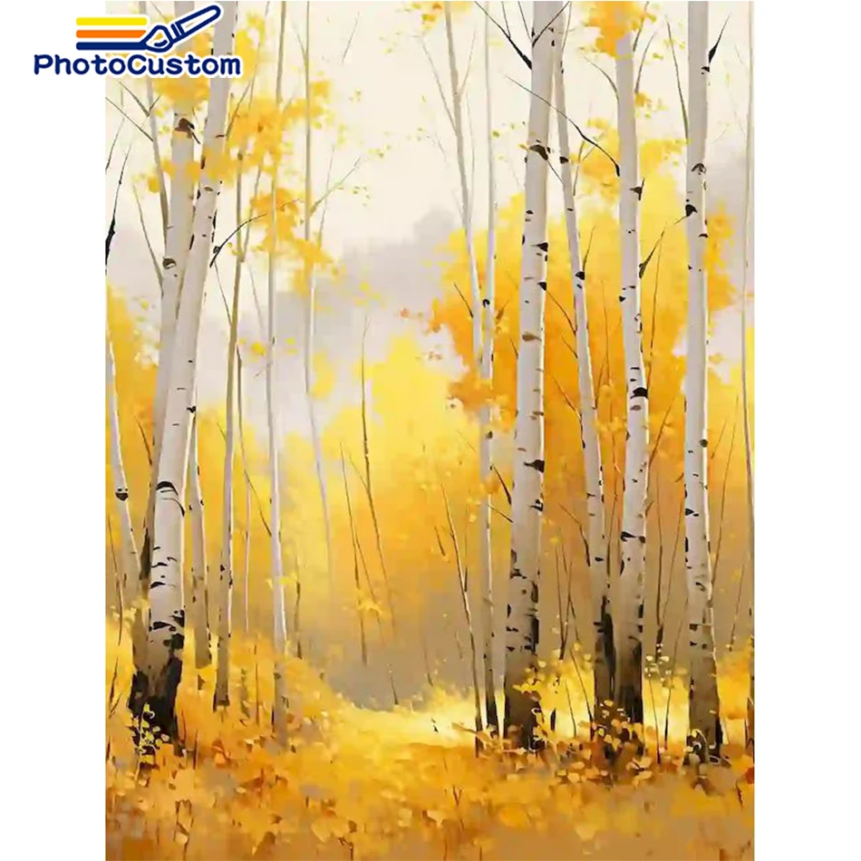 

PhotoCustom Painting By Numbers HandPainted Kits Birch Grove Landscape Drawing Paint Canvas Oil Painting Gifts For Home Decor Ar