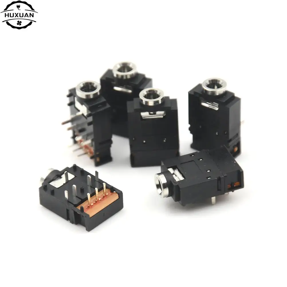 5Pcs PJ-307 3.5mm Stereo Audio Jack Socket 3.5 Dual Track Headphone Connector 8Pins with switch