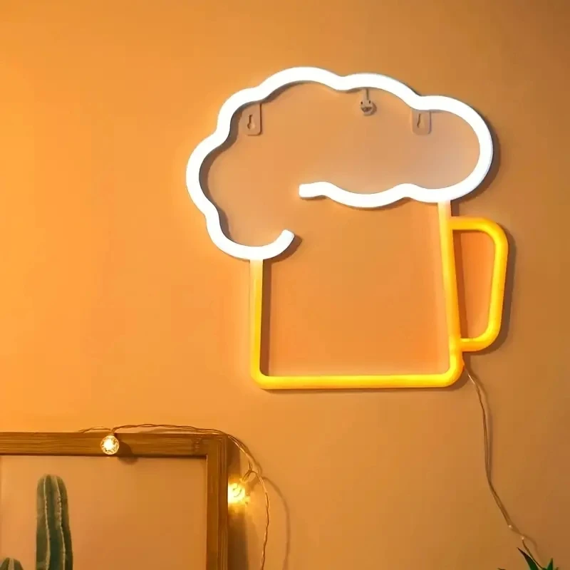 Neon Beer Signs For Man Cave Beer Mug Light Up Sign Gift For Husband LED Wall Beer For Garage Patio Home BAR Cafe Pub Nightclub