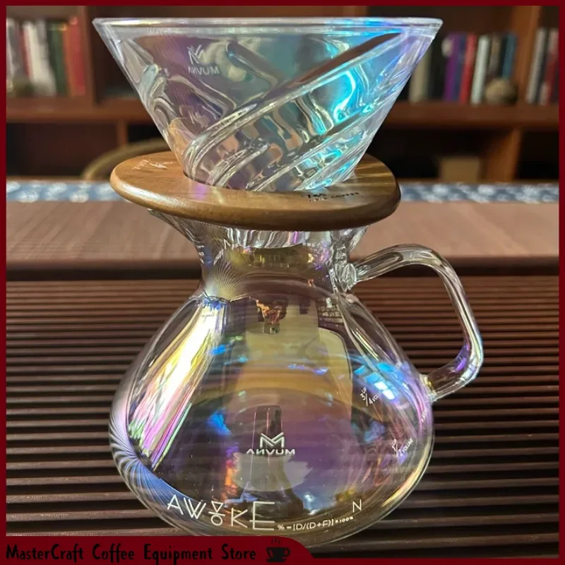 MUVNA Yingzhan Iridescent Hand Brew Coffee Set V60 Borosilicate Glass Dripper Graduated Sharing Pot Drip Coffee Maker In Stock