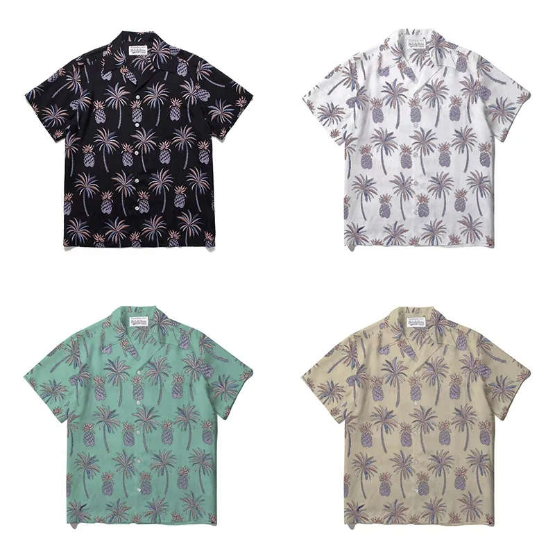 

WACKO MARIA Loose Coconut Pineapple Top Shirt High Quality Japanese Retro Style Hawaiian Cuban Neck Short Sleeve Blouse