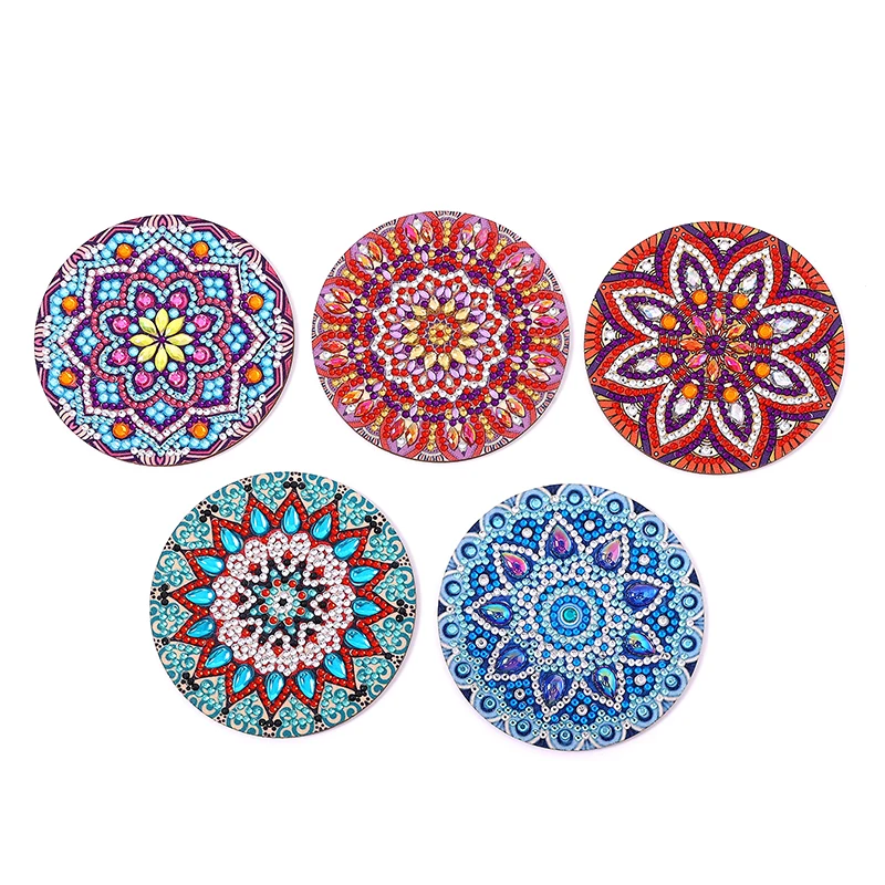 Mandala DIY Diamond Painted Coaster Rhinestone Embroidered Coaster Coaster with Stand Table Placemat Coaster