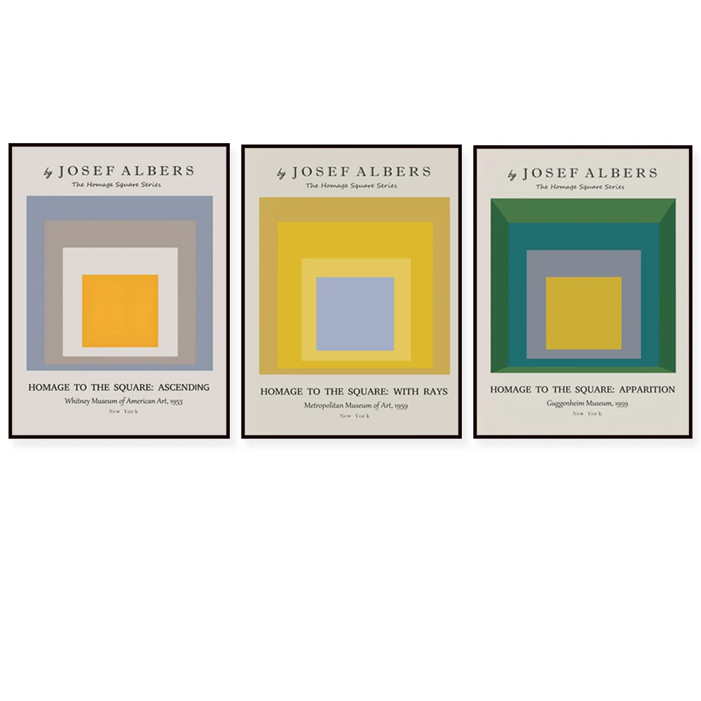 Josef Albers Set of Three Prints, Minimal Print Set, Boho Poster Set, Bauhaus Wall Art.