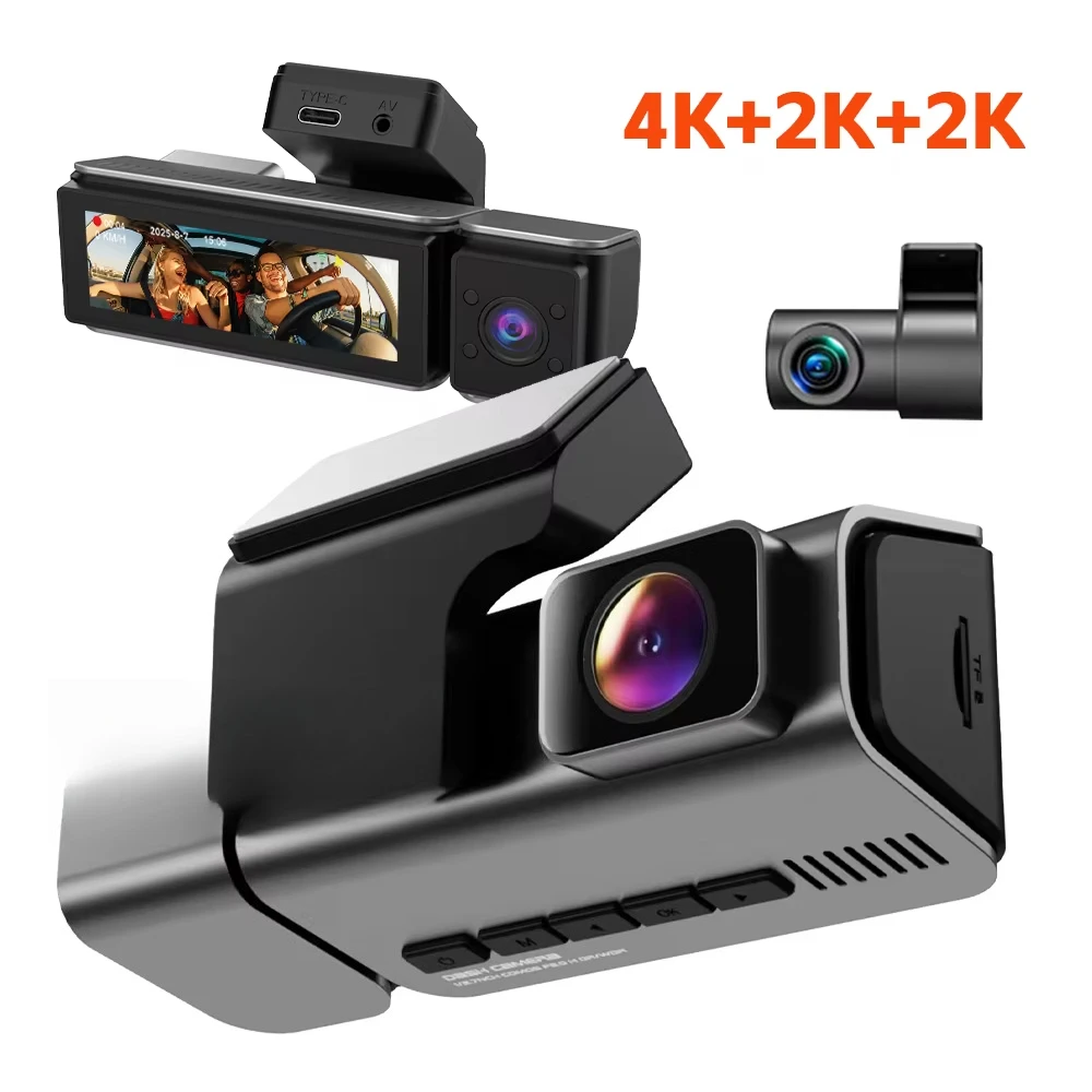 4k Dash Cam 3 Channel Ai Dash Cam Front and Rear Super Night Vision WiFi GPS Car DVR Recorder for Car